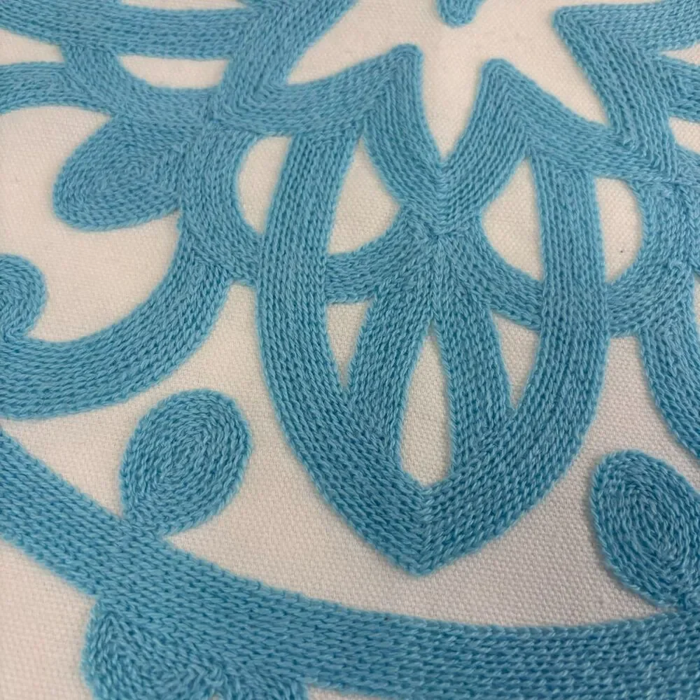 Alysheer Aqua Blue Embroidered Mandala Throw Pillow Cover Appr. 18x18Cotton Boho